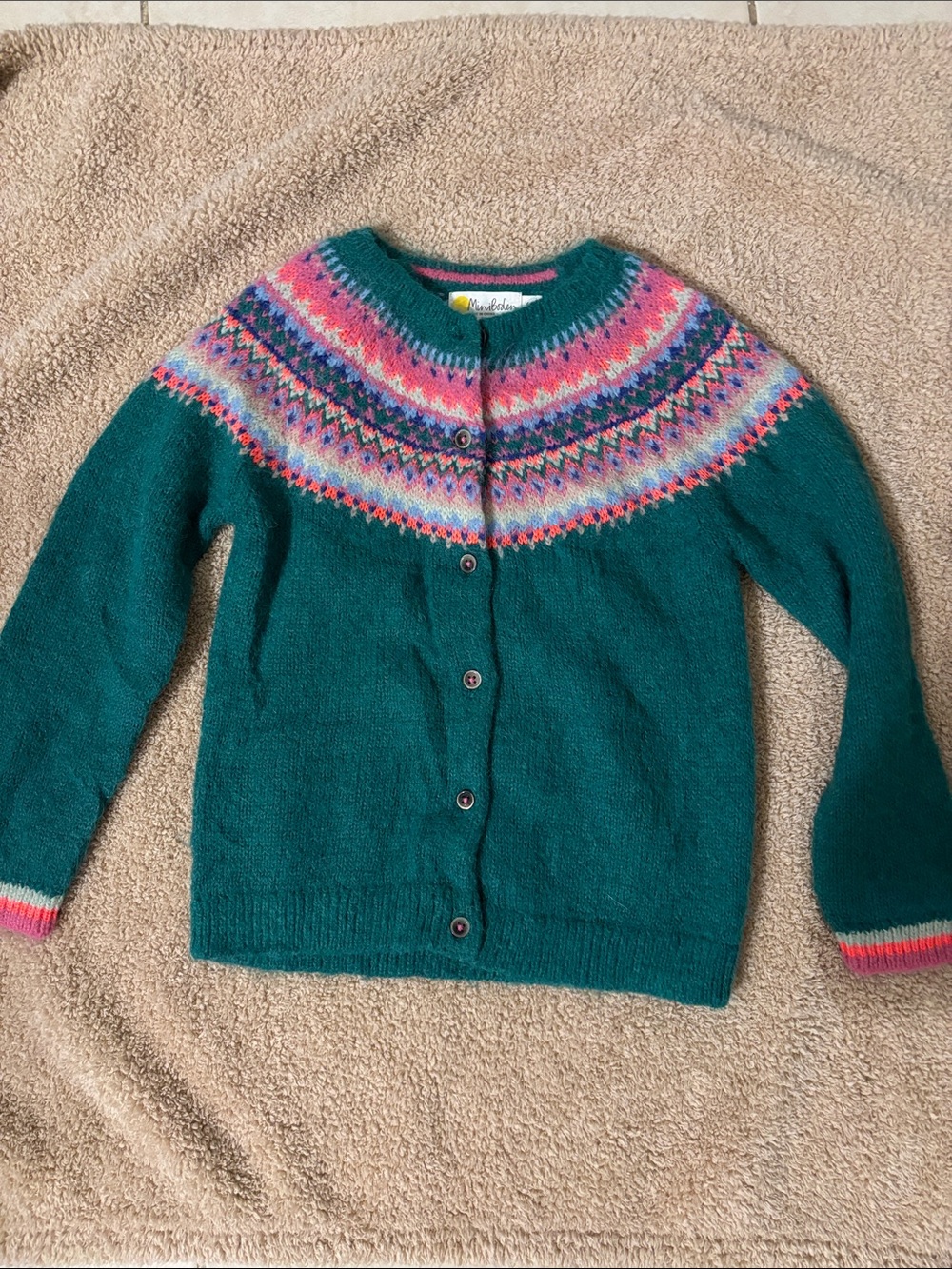 Mini Boden Edie Fair Isle Cardigan Girls 6-7 122 Multicolor